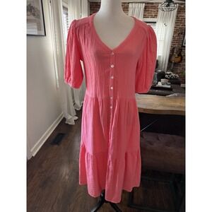 Soft Surroundings coral beachy gauze pullover Vacation summer dress Medium